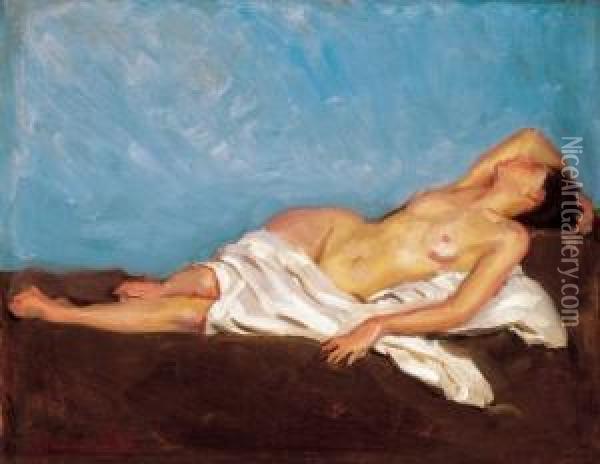 Nude In The Studio Oil Painting - Valer Ferenczy