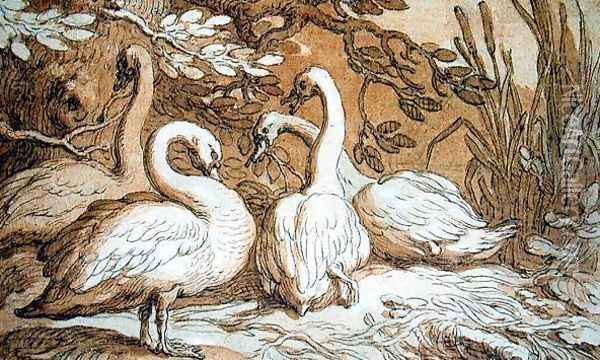A Group of Swans Oil Painting - Abraham Bloemaert