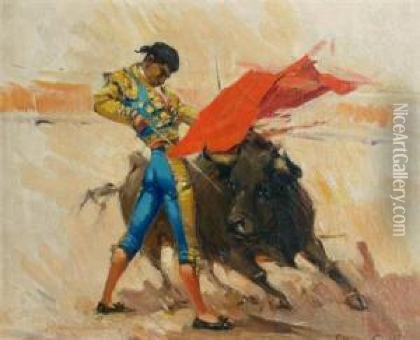 Matador And Bull Oil Painting - Carlos Ruano Llopis