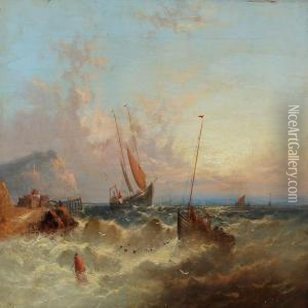 Fishing Ships Along A Coast Oil Painting - William Harry Williamson