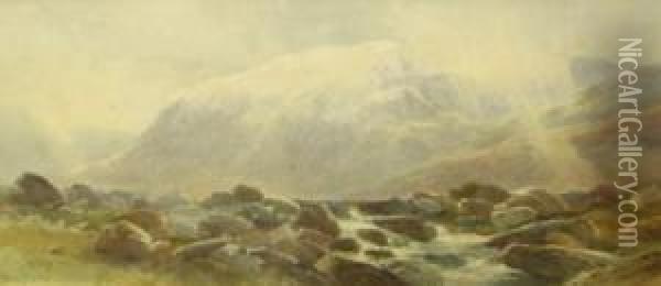 A Rocky Torrent In The Highlands Oil Painting - Henry Harris