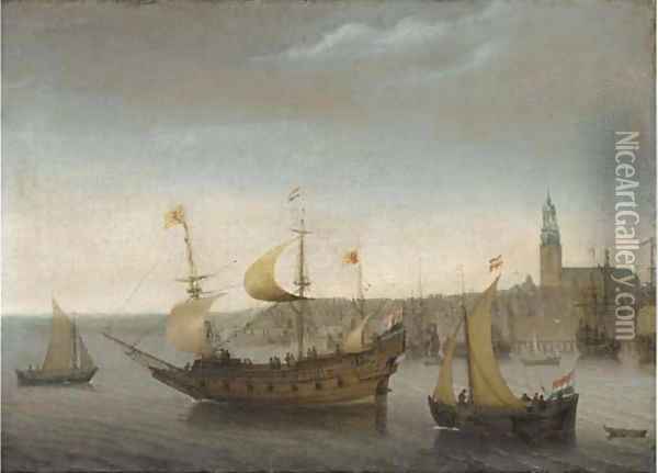 A view of Vlissingen with shipping Oil Painting - Abraham de Verwer