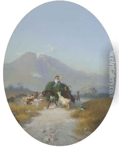 The hay cart Oil Painting - Cesare Uva