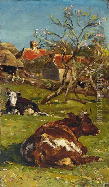 Ruhende Kuhe Auf Einer Fruhlingswiese Oil Painting - Alfred Fitzwalter Grace