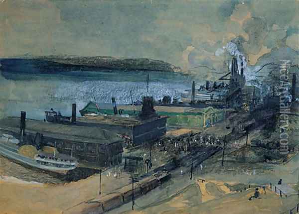 125 Street Ferry Oil Painting - George Overbury Hart