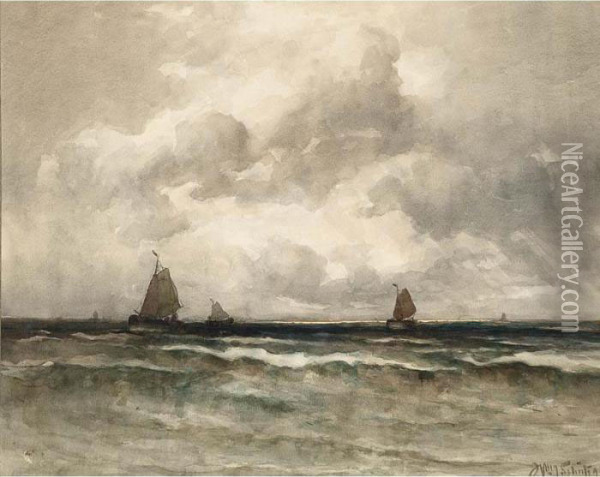 Fishing Boats At Sea Oil Painting - Willem Joannes Schutz