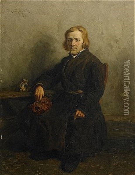 Interior Med Sittande Man Oil Painting - Oskar Adolfowitsch Hoffmann