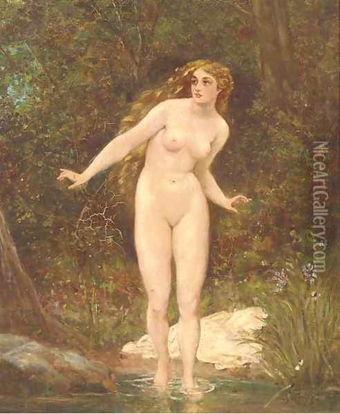 A nude bathing in woodland Oil Painting - George Curtis