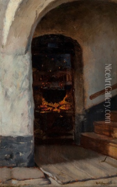 The Hearth Oil Painting - Julius Rolshoven