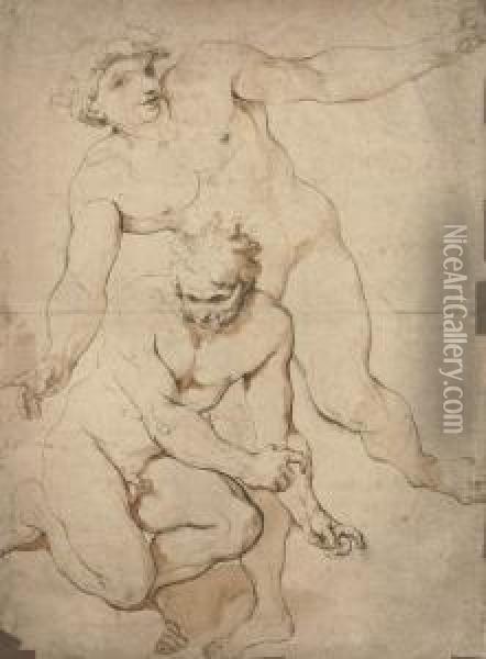 Two Male Nudes Oil Painting - Paolo Pagani Castello Valsolda