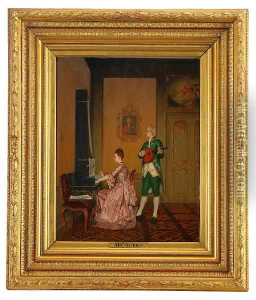 Interior Med Musicerande Par Oil Painting - Albert Glibert