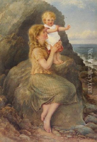 Mother And Child By Sea Oil Painting - Samuel McCloy