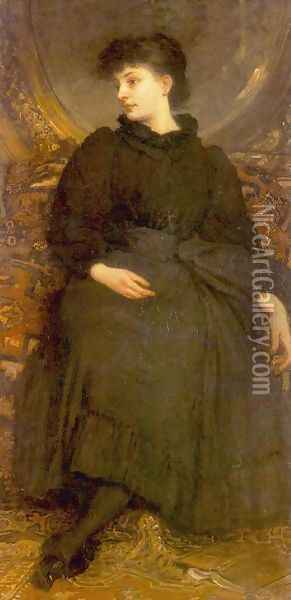 Kornelia Lotz Dressed in Black 1895 Oil Painting - Karoly Lotz
