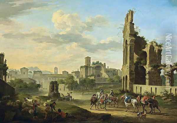 Rome- A View of the Forum Romanum 1694 Oil Painting - Jacob De Heusch
