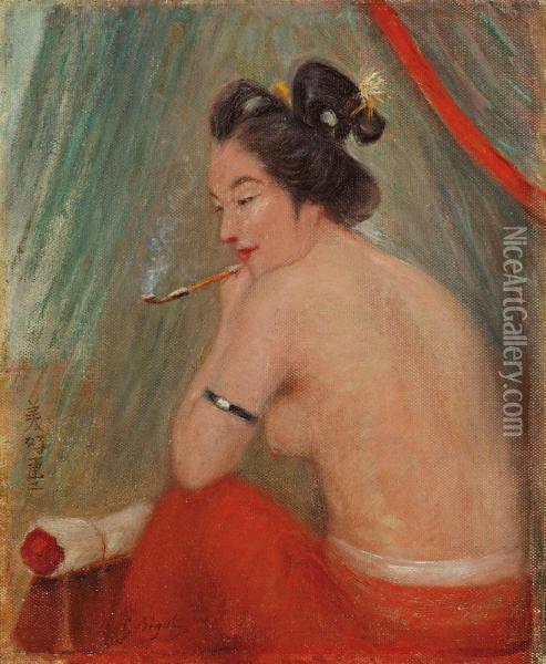 Etude De Jeune Japonaise A Son Lever Pres De Samoustiquaire Oil Painting - Georges Ferdinand Bigot