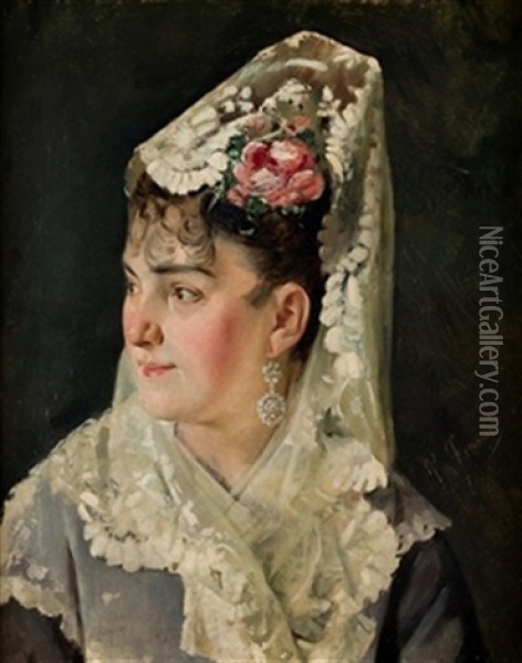 Dama Con Mantilla Oil Painting - Placido Frances y Pascual