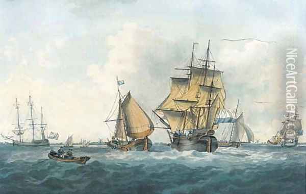 Dutch traders and barges off the Low Countries Oil Painting - William Anderson