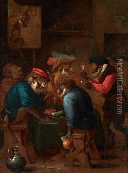 Les Singes Fumeurs Oil Painting - Abraham Teniers