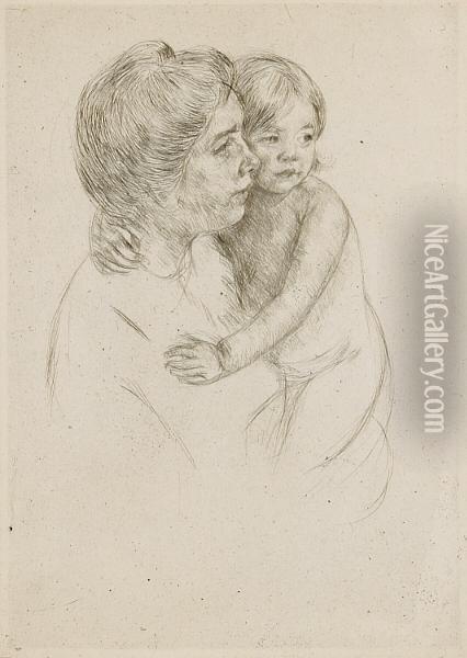 Denise Holding Her Child Oil Painting - Mary Cassatt