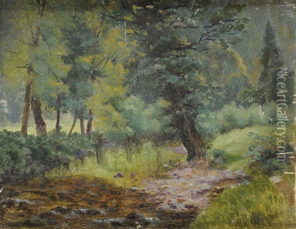 Paysage De Foret Et Ruisseau Panneau Oil Painting - Amedee Rosier