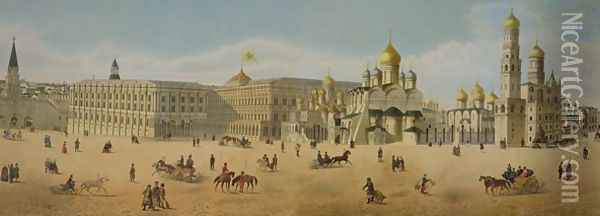 The Great Kremlin Palace and the Cathedrals of the Annunciation and of the Archangel Oil Painting - Dmitri Indieitzeff