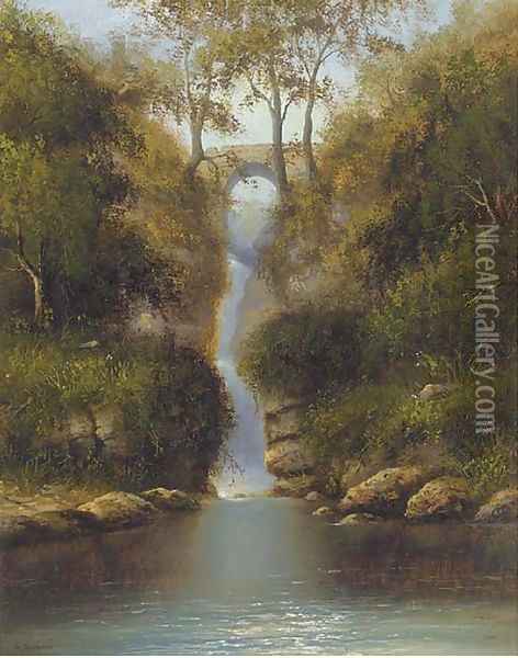 Pwll-y-Cwn Falls in the Clydach valley Oil Painting - Victor-Gabriel Gilbert
