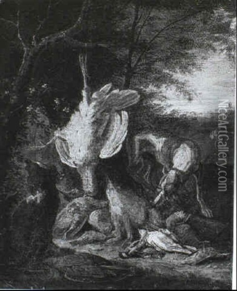 Hounds Guarding A Huntsman's Trophies Oil Painting - Adriaen de Gryef