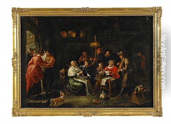 Vardshusinterior Med Figurstaffage Oil Painting - Willem van Herp the Elder