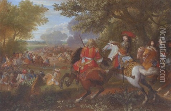 Die Niederlage Der Spanischen Armee Am Kanal Von Brugge Oil Painting - Adam Frans van der Meulen