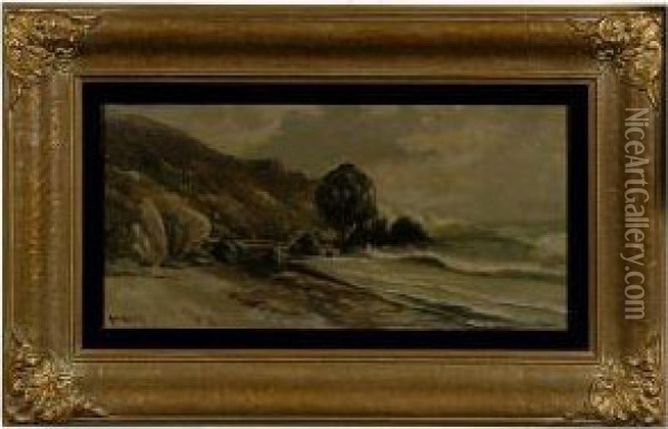Rocky Shoreline. Oil Painting - Arthur William Best