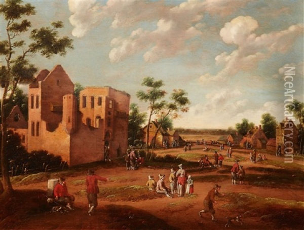 Belebte Dorfstrasse Oil Painting - Cornelis Droochsloot