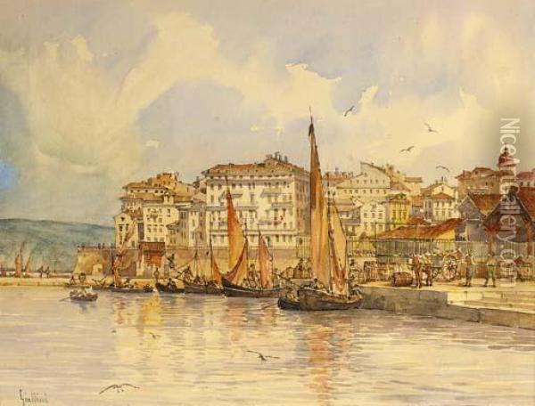 Grand Houses Near The Old Port, Corfu Oil Painting - Angelos Giallina