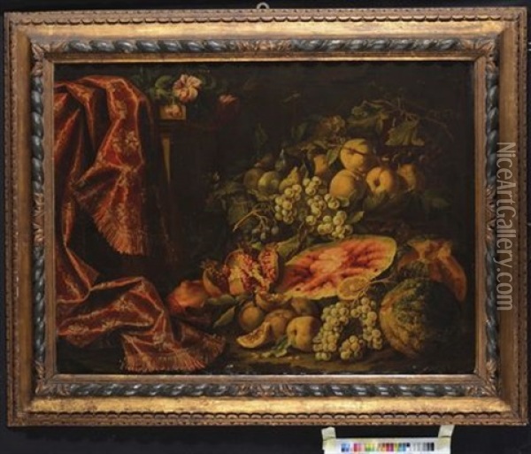 Natura Morta Con Tappeto E Frutta Oil Painting - Antonio Gianlisi