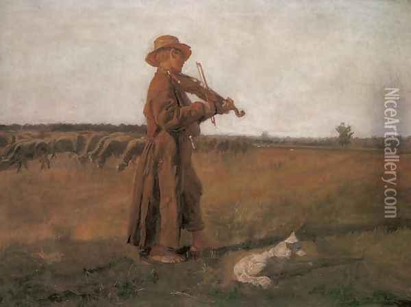 Shepherd Oil Painting - Jozef Chelmonski