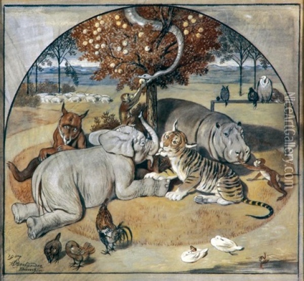 Il Paradiso Degli Animali Oil Painting - Adolf Oberlander