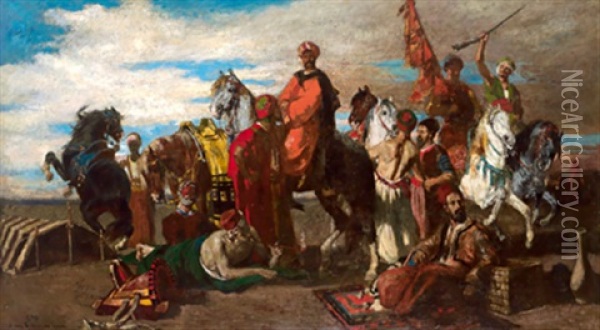 Orientalische Reiter Bei Der Rast Oil Painting - Otto Von Faber Du Faur