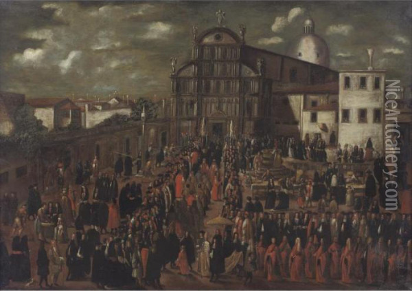 Property From A Philadelphia Collection
 

 
 
 

 
 The Easter Morning Processional Of The Prince Of Venice, As He Visits The Church And Nuns Of San Zaccaria Oil Painting - David The Younger Teniers
