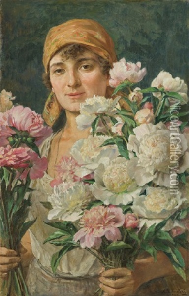 Flowers Oil Painting - Kazimierz Pochwalski