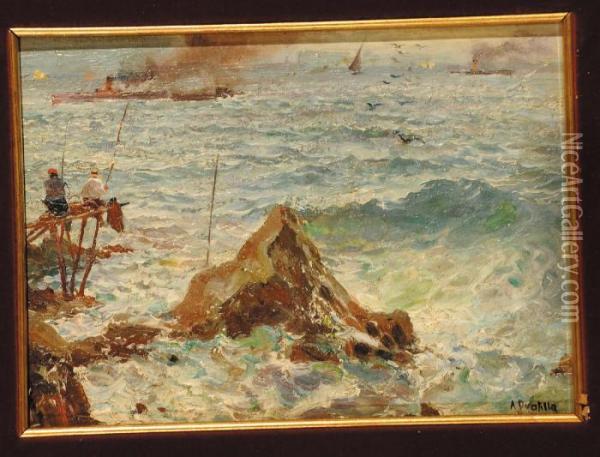 Pescatori Nel Golfo Di Napoli Oil Painting - Attilio Pratella