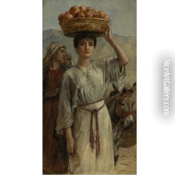 Woman Carrying A Basket Full Of Pomegranates Oil Painting - Edwin Long