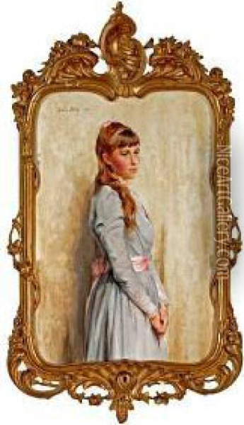 Portrait Of A Woman In A Mauve Dress Oil Painting - Julian Story