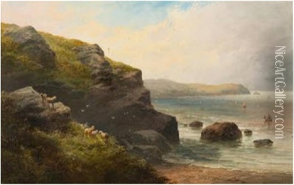 Bigbury Bay, Devon; Hope Cove, Devon (2 Works) Oil Painting - George Henry Jenkins