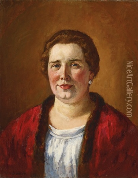 Portrait Of Ekaterina Ivanovna Kogan In A Red Cardigan Oil Painting - Ilya Ivanovich Mashkov