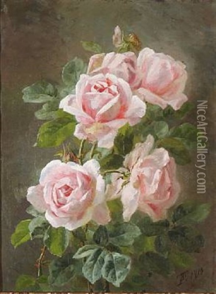 Pink Roses Oil Painting - Anthonie Eleonore (Anthonore) Christensen
