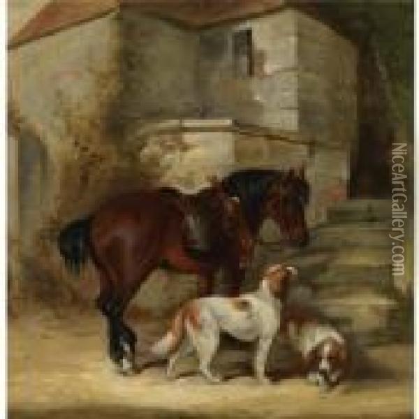 A Shooting Pony And Two Spaniels Oil Painting - William Joseph Shayer