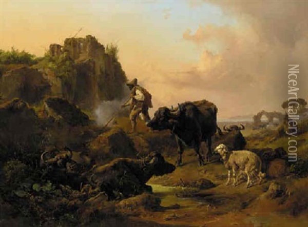 A Neatherd With His Animals Oil Painting - Johann Nepomuk Rauch