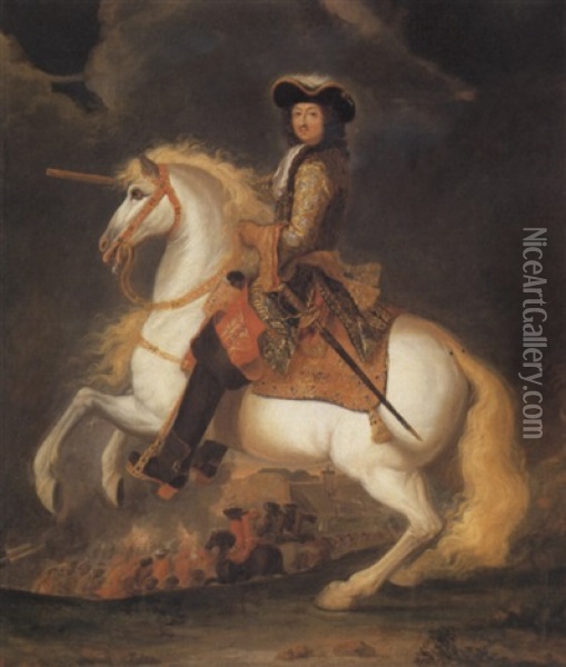 Equestrain Portrait Of Louis Xiv Oil Painting - Adam Frans van der Meulen