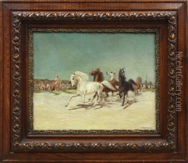 Arabian Scene With Running Heroes Oil Painting - Julius Rorphuro