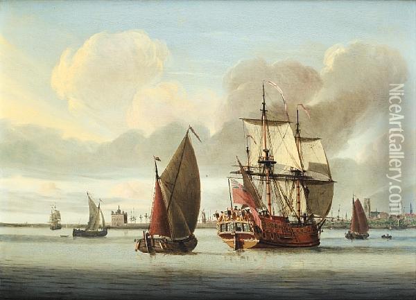 Shipping Off The Dockyard At Sheerness Oil Painting - Abraham Storck