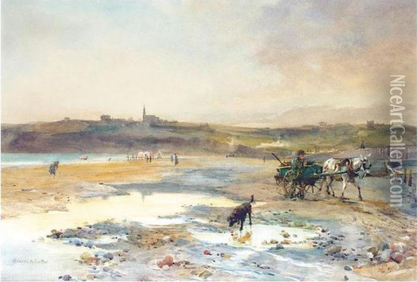 Tramore Strand, Low Water Oil Painting - Mildred Anne Butler